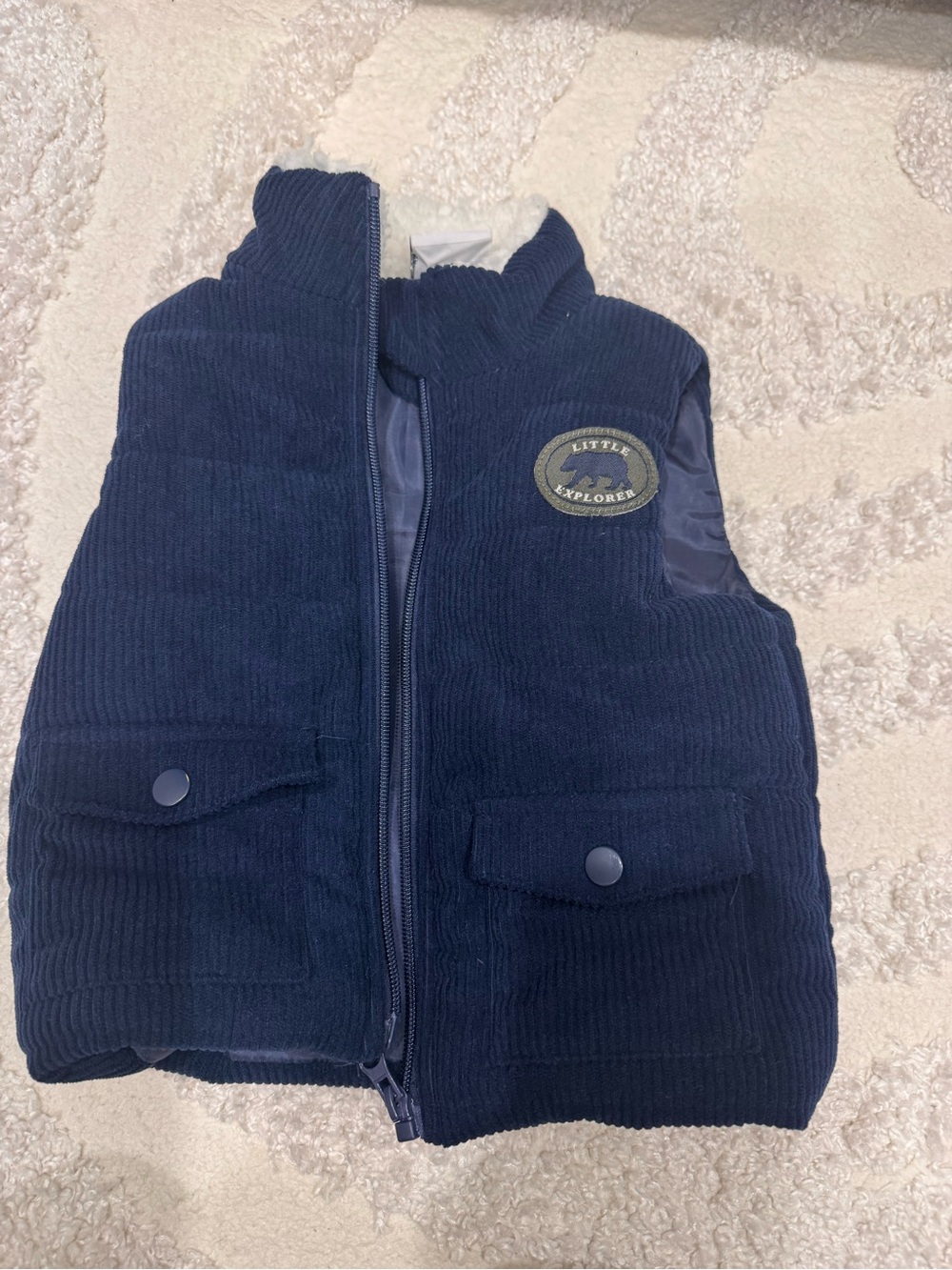 Kids Navy Corduroy Puffer Vest -